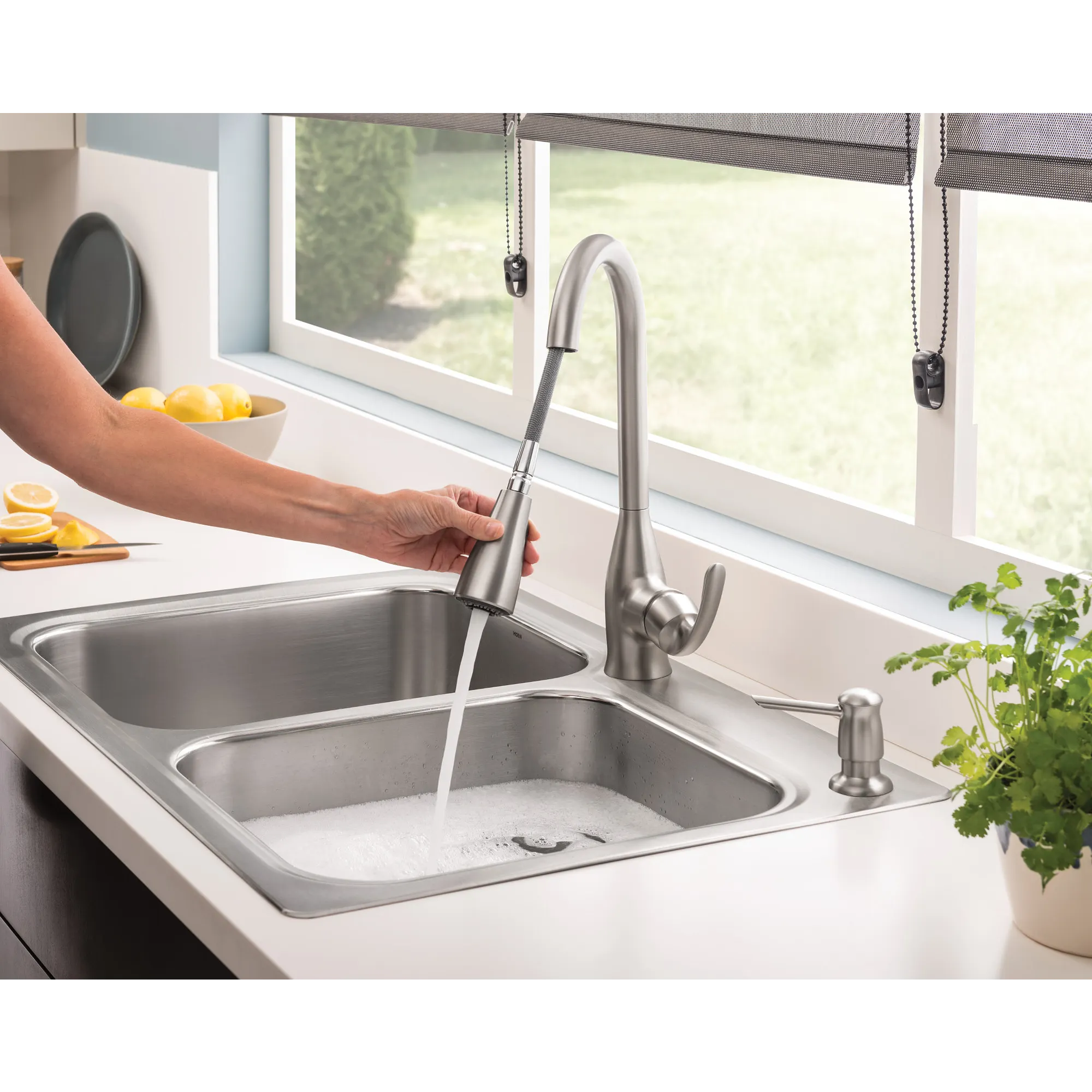 Stainless steel 33" X 22" 18 Gauge Double Bowl Faucet and Sink Combination - Image 3