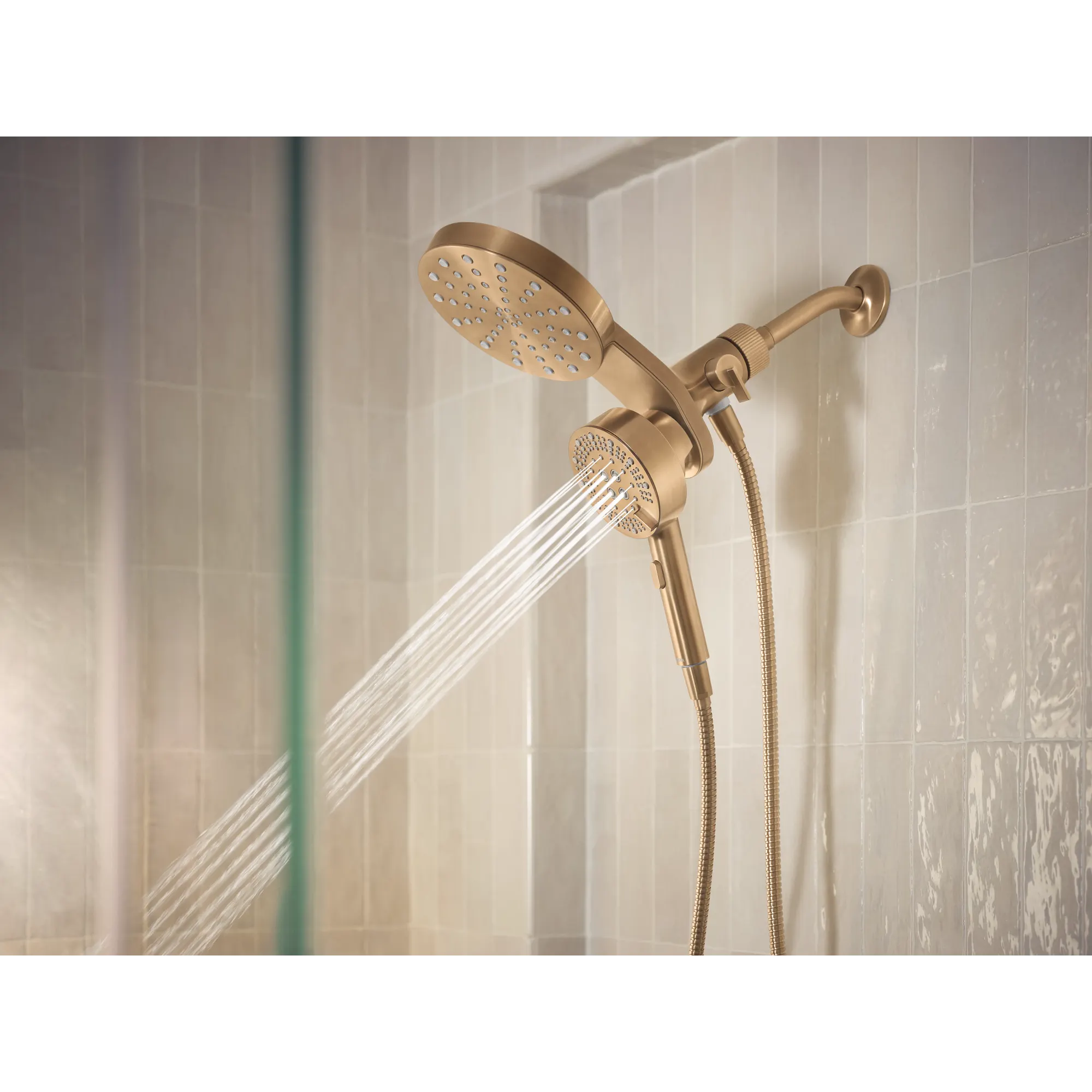 Magnetix Bronzed gold six-function 6.7" diameter spray head standard with handshower - Image 4