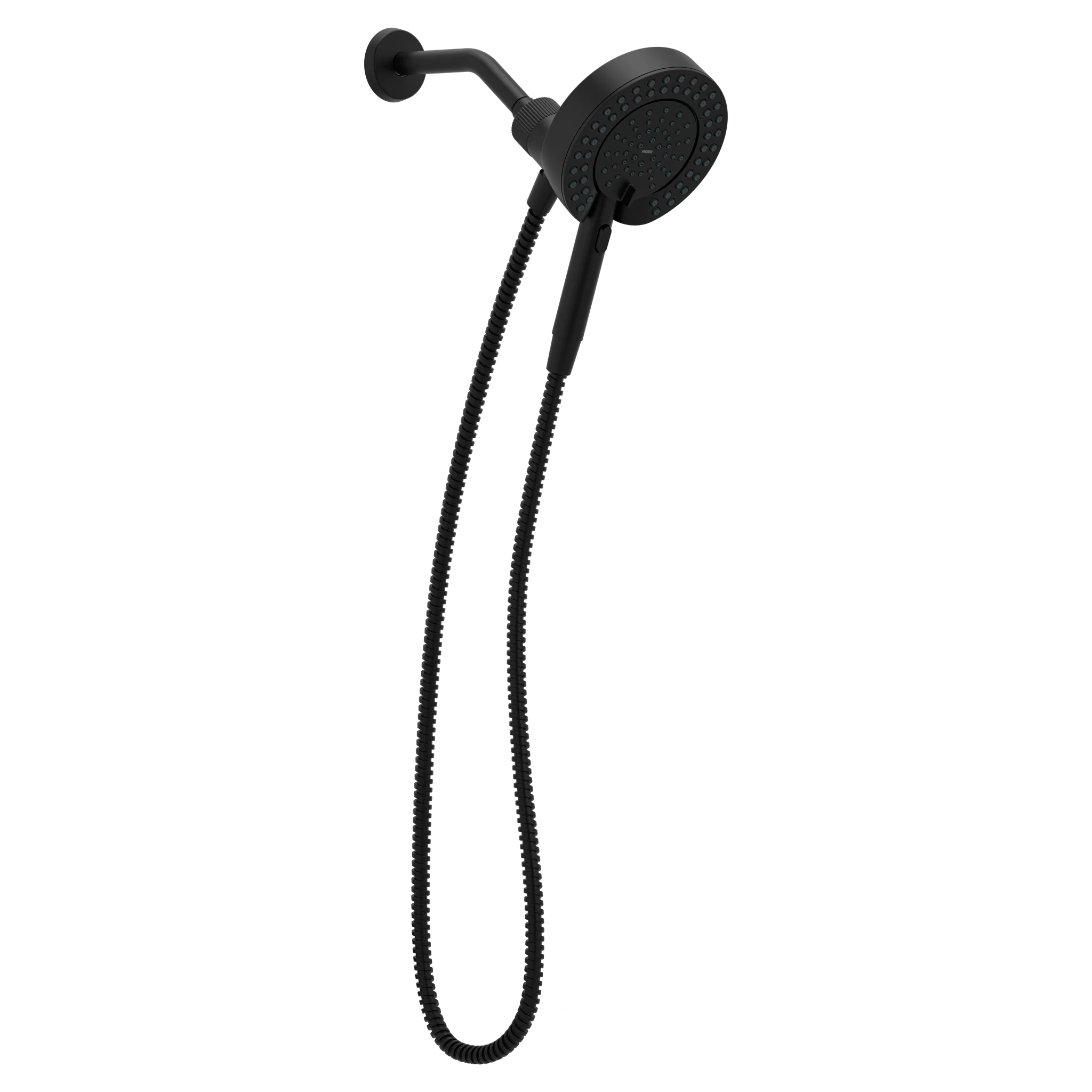 Magnetix Matte black six-function 6-1/2" diameter spray head standard with handshower
