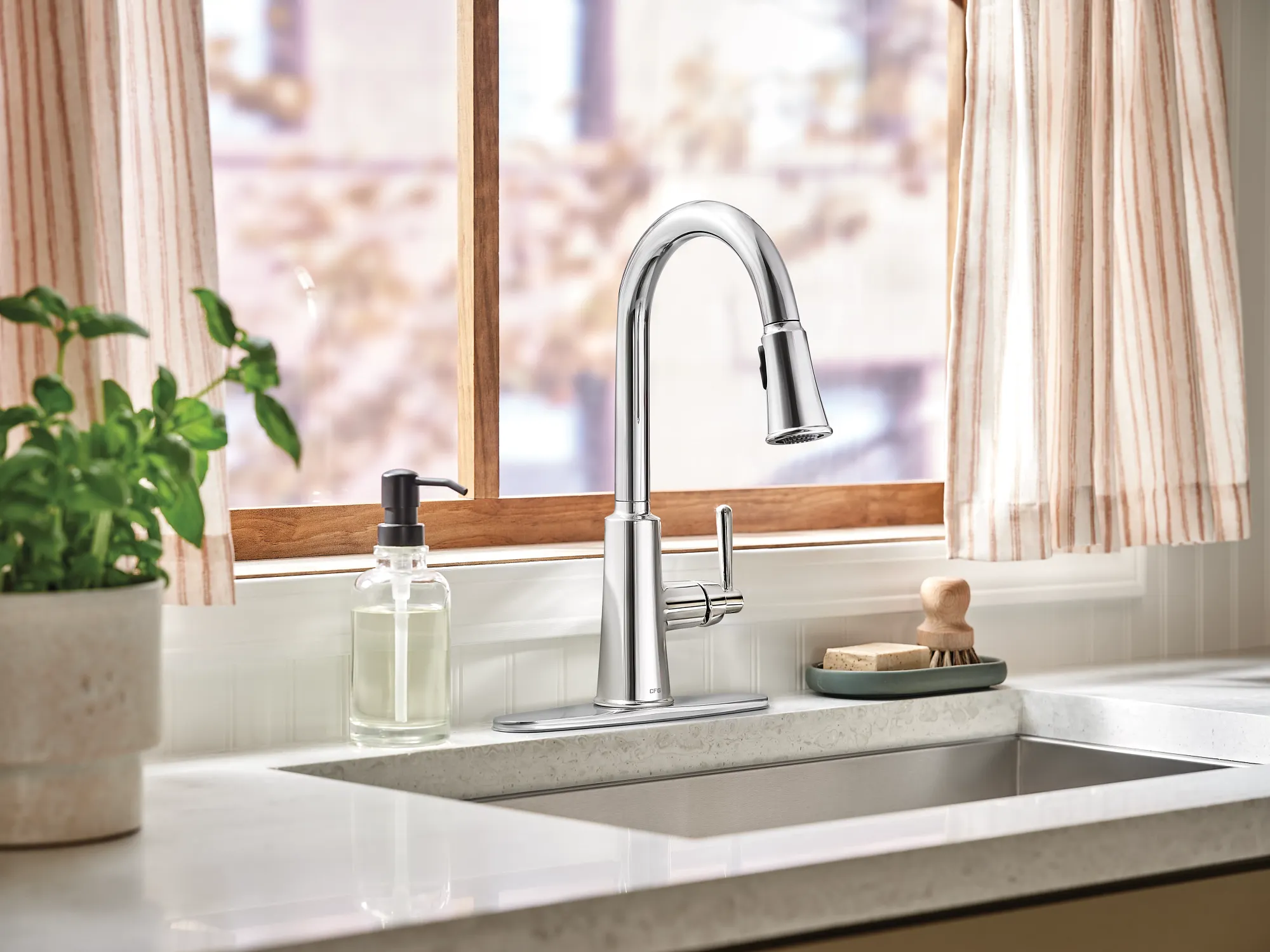 Ember Chrome one-handle high arc pulldown kitchen faucet - Image 7