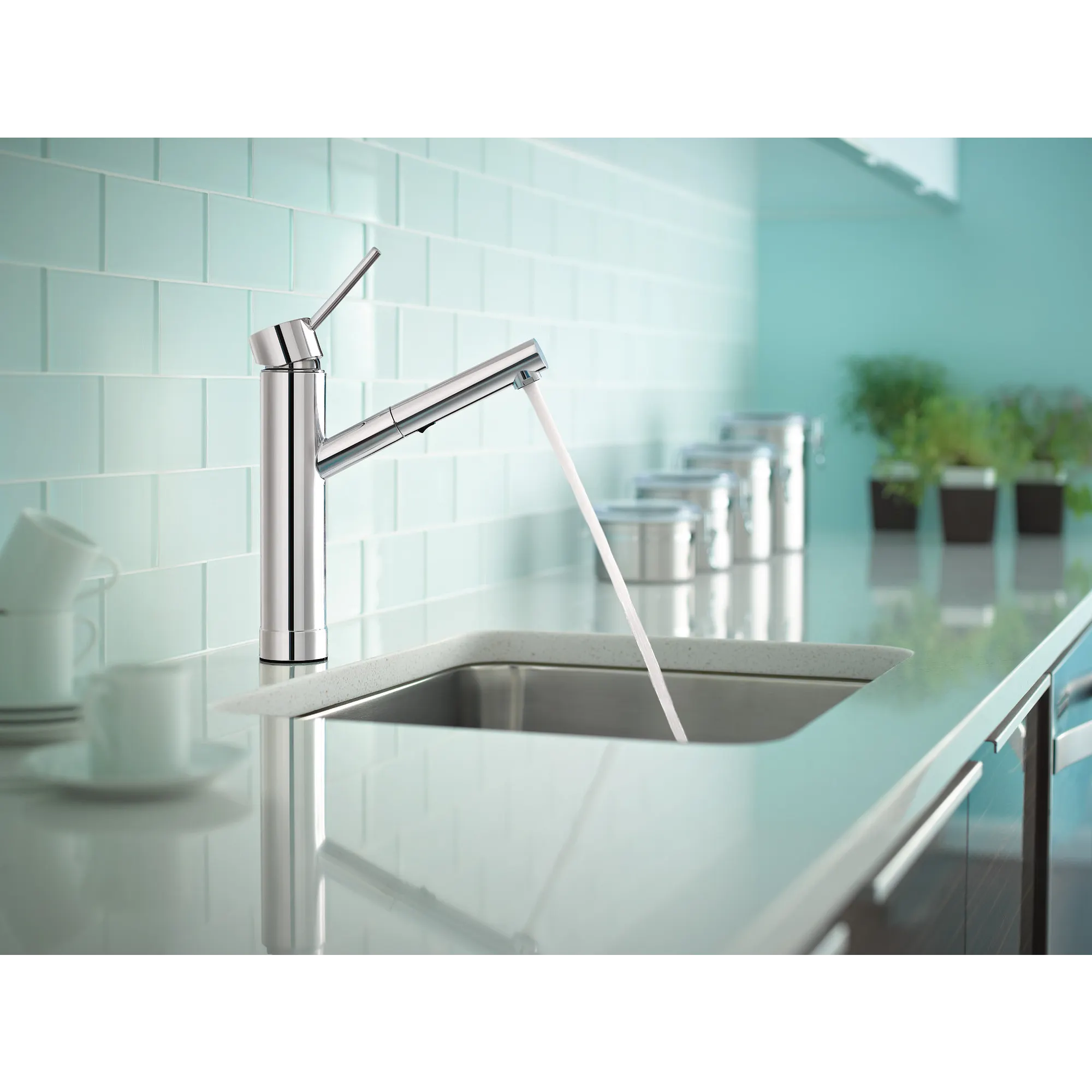 Tilt Chrome One-Handle Low Arc Pullout Kitchen Faucet - Image 10