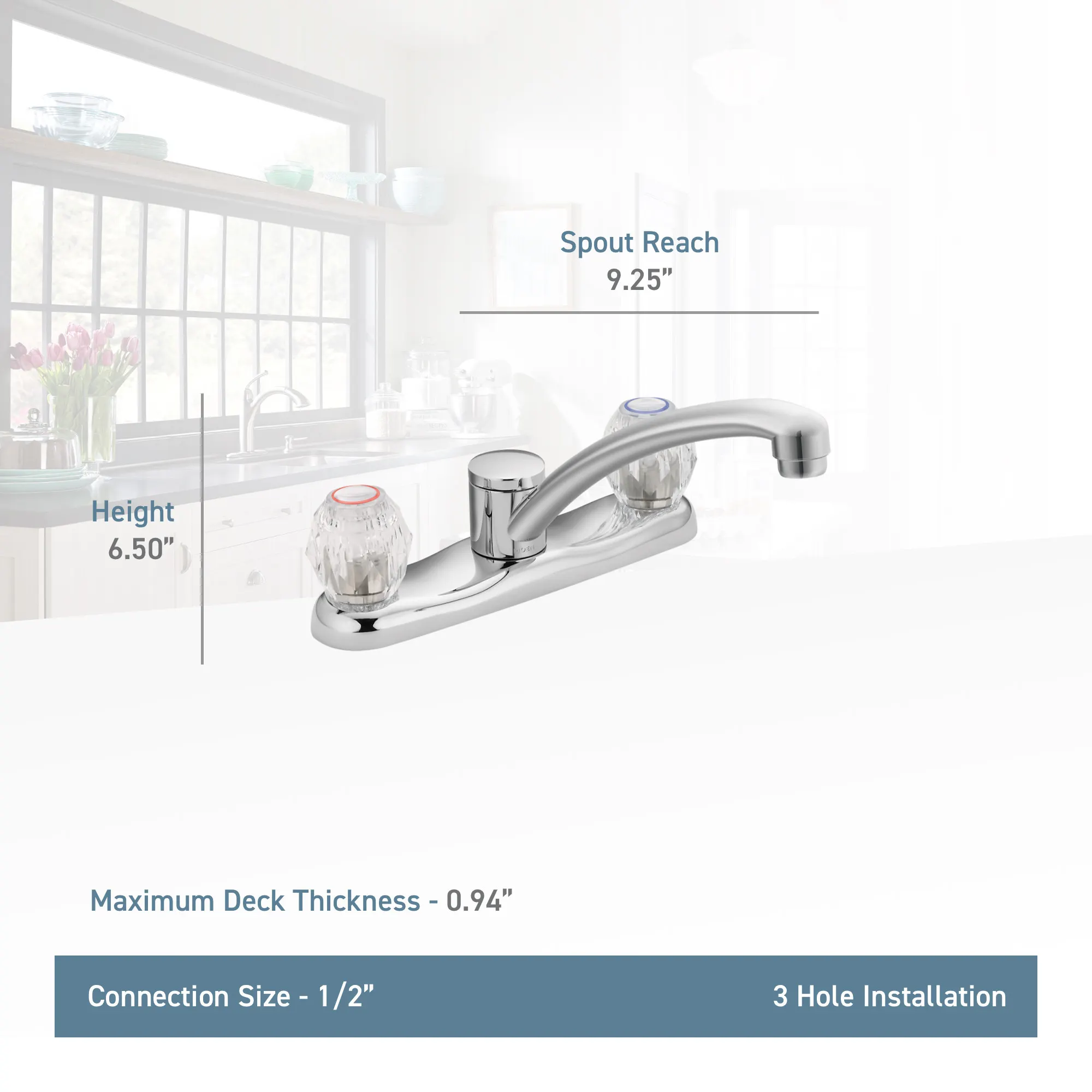 Chateau Chrome Two-Handle Low Arc Kitchen Faucet - Image 3