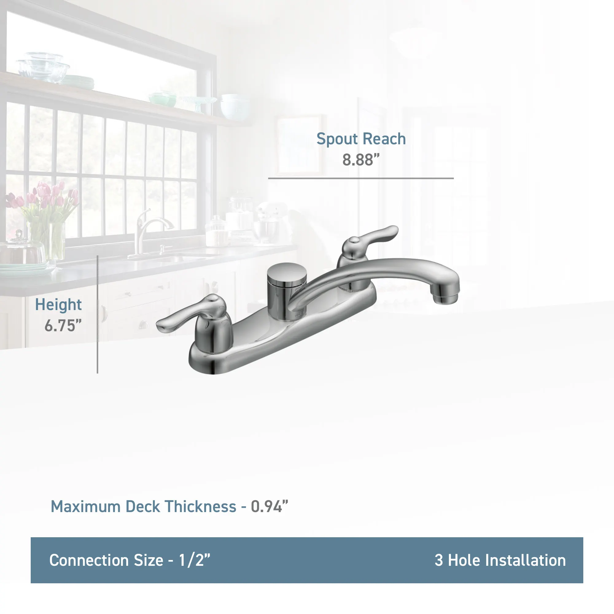 Chateau Chrome Two-Handle Low Arc Kitchen Faucet - Image 2