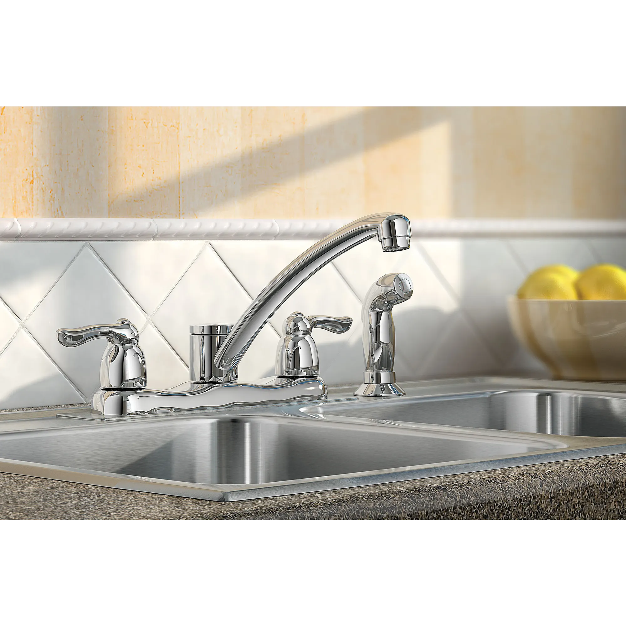 Chateau Chrome Two-Handle Low Arc Kitchen Faucet - Image 2