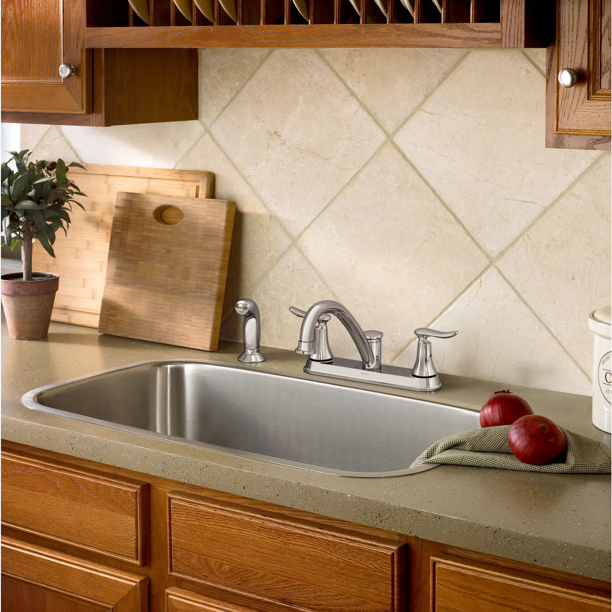 Solidad Chrome Two-Handle Low Arc Kitchen Faucet - Image 2