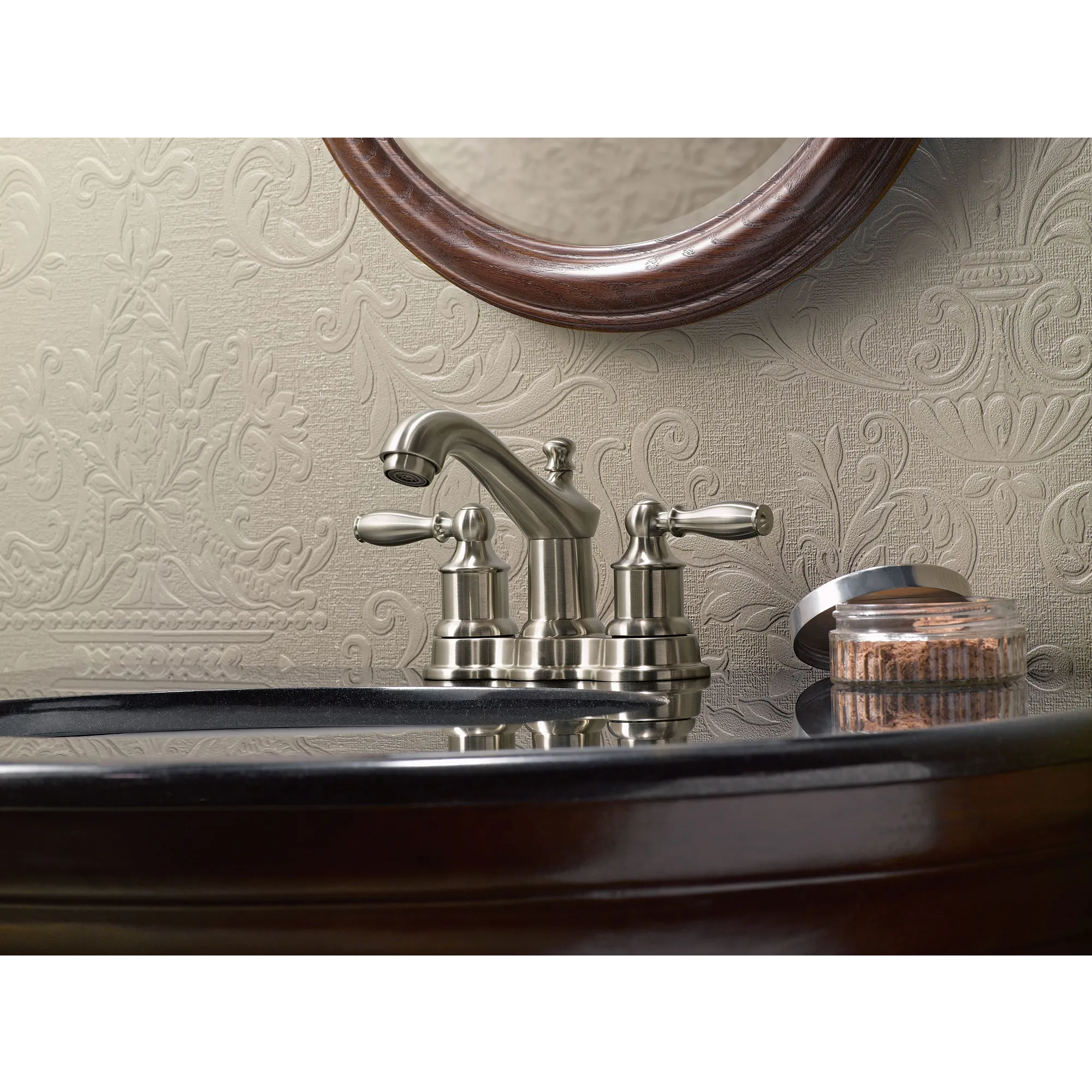 Lindley Classic brushed nickel two-handle low arc bathroom faucet - Image 2