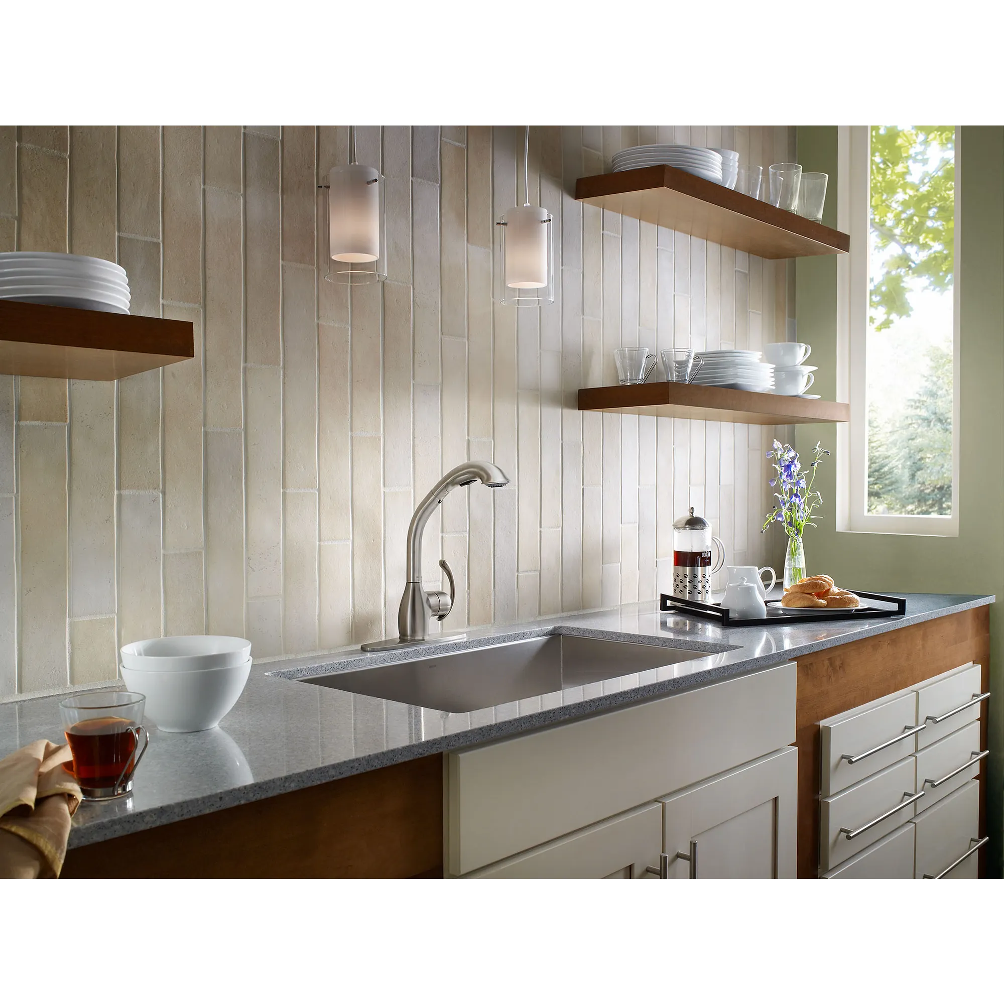 Neva Chrome one-handle high arc pullout kitchen faucet - Image 21