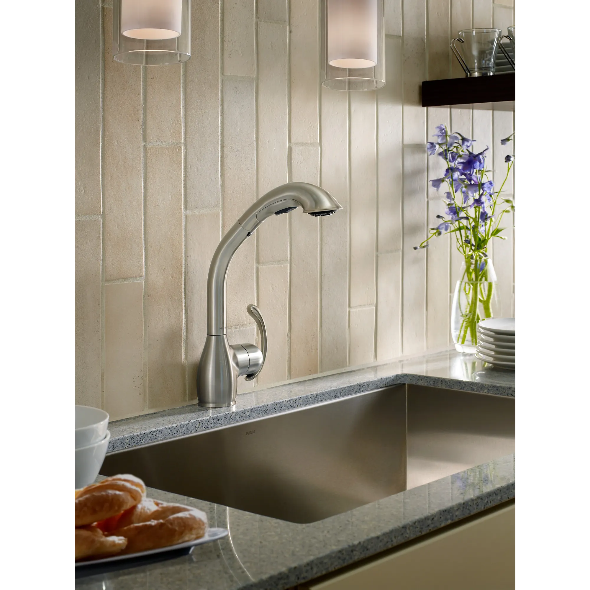 Neva Chrome one-handle high arc pullout kitchen faucet - Image 7