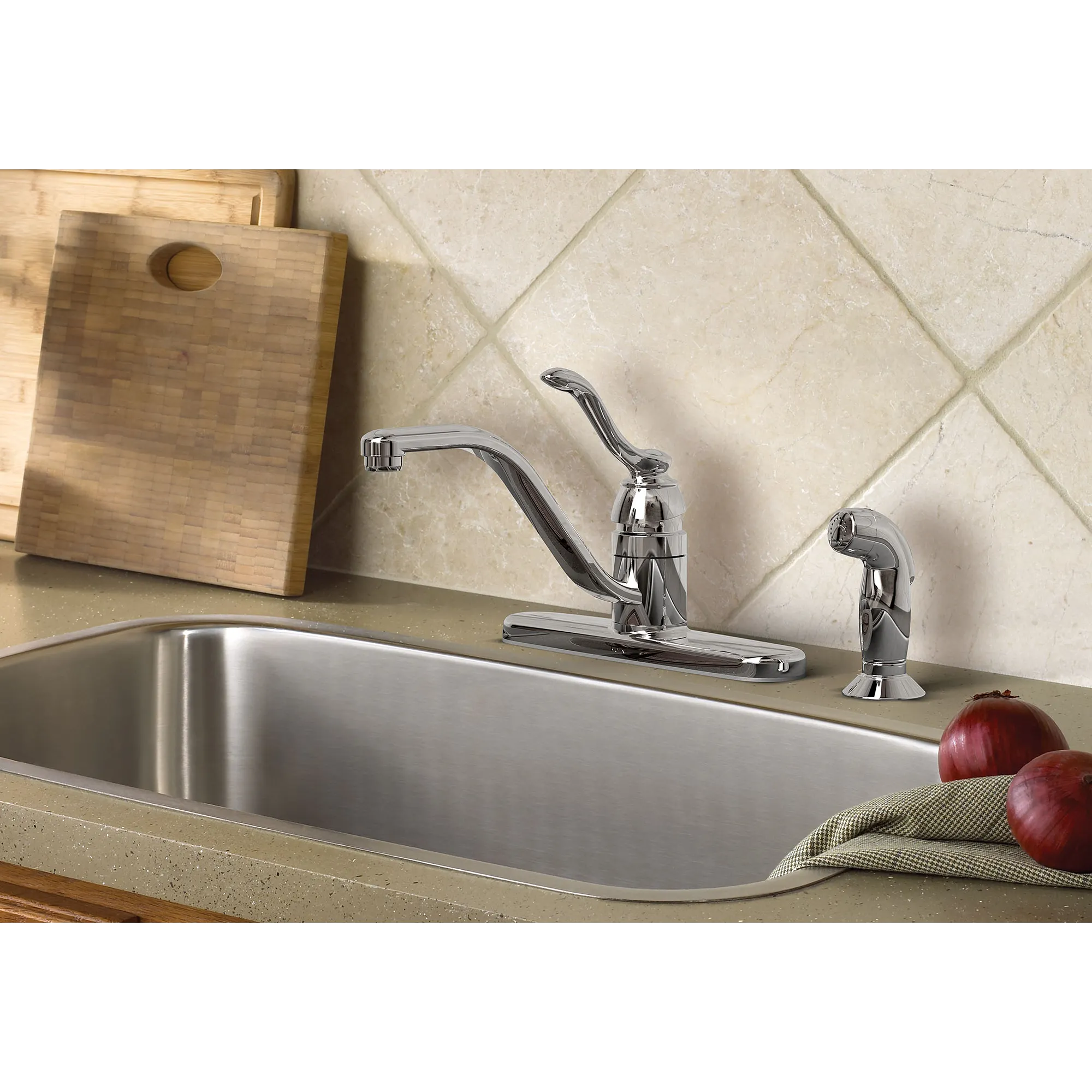 Banbury Chrome One-Handle Low Arc Kitchen Faucet - Image 3