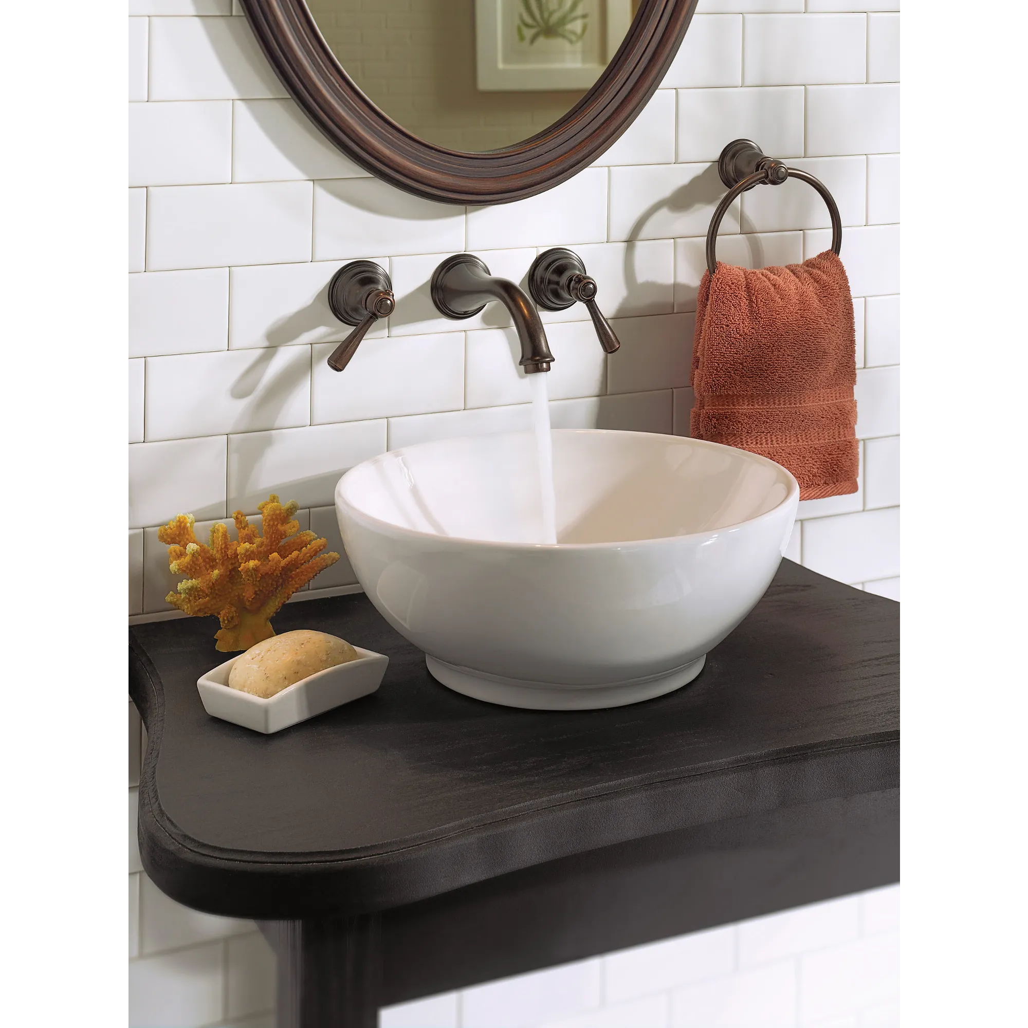 Kingsley Chrome two-handle low arc wall mount bathroom faucet - Image 7