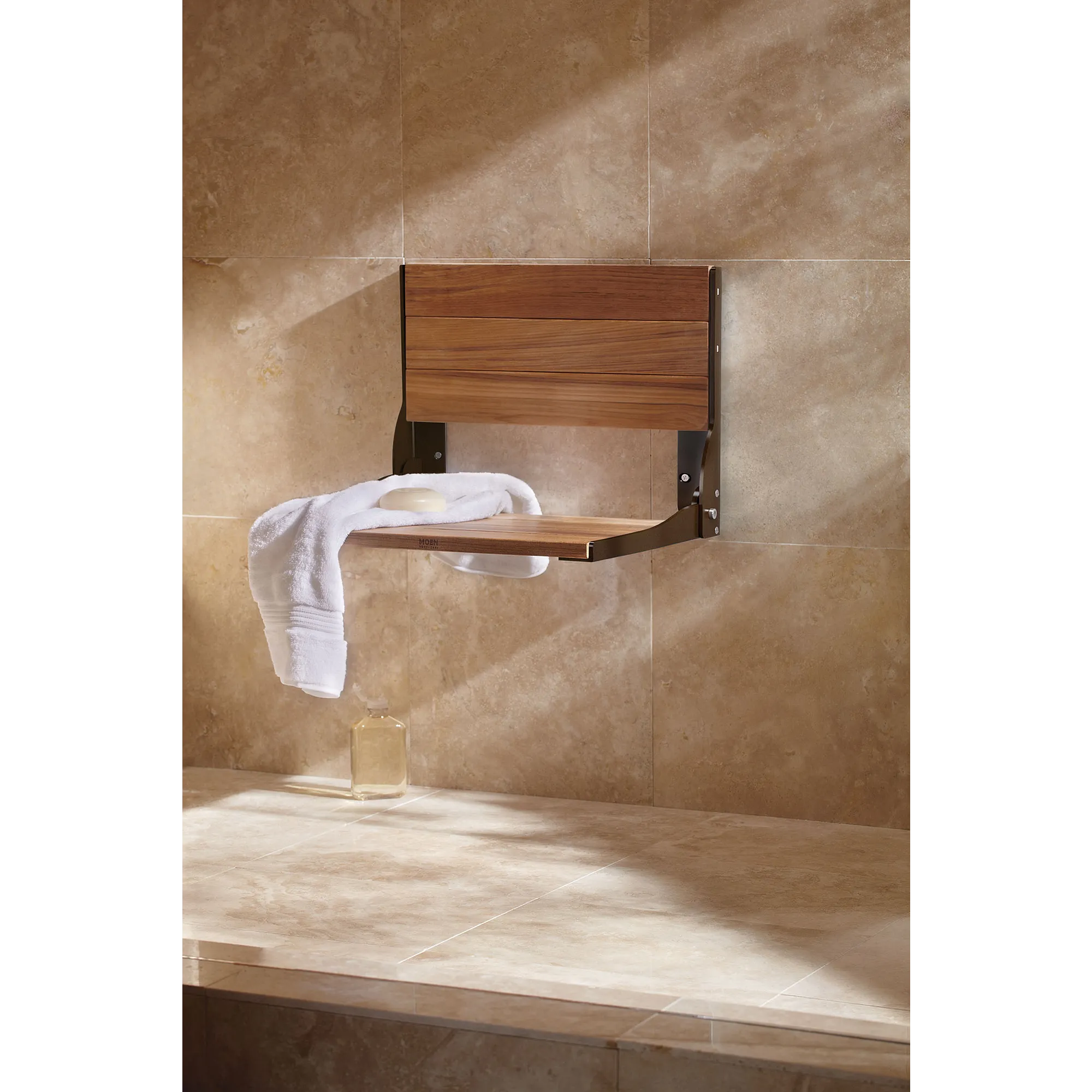 Bath Safety Old world bronze and Teak Folding Shower Seat - Image 3