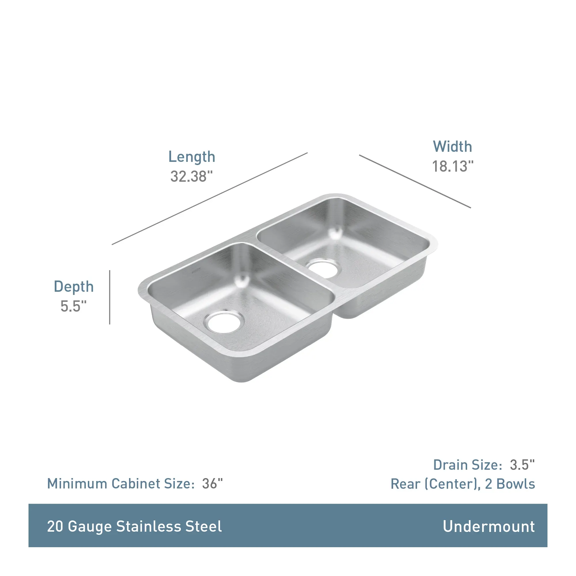 Prep 32" Stainless Steel Undermount Double Bowl Sink - Image 5