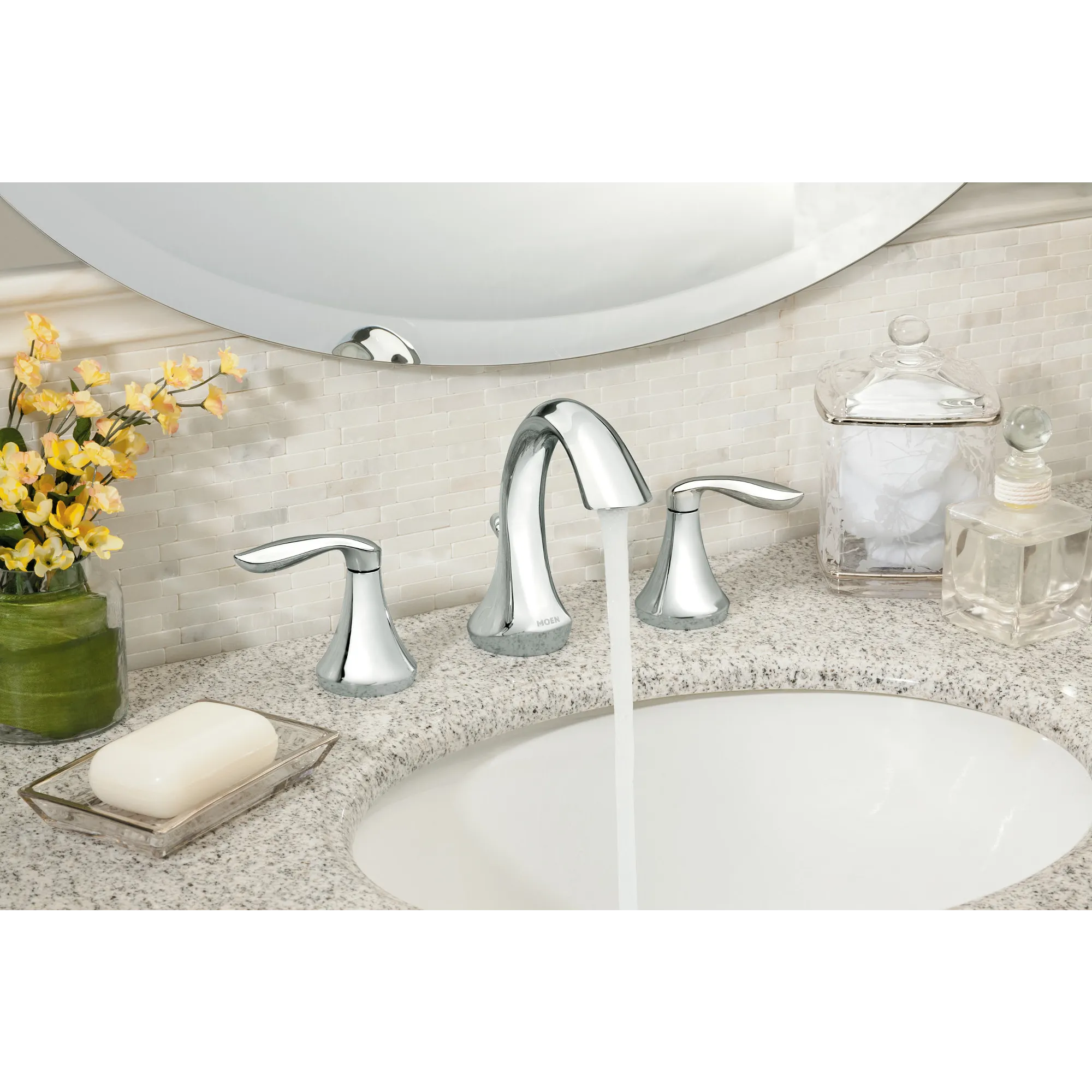 Eva Chrome Two-Handle High Arc Bathroom Faucet - Image 4