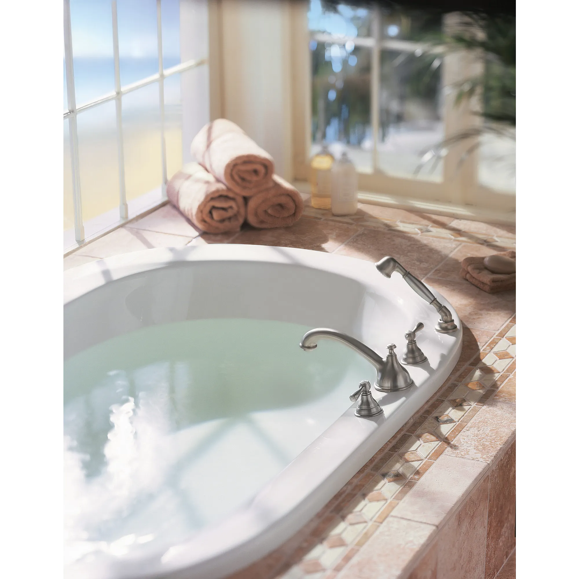 Kingsley Chrome two-handle low arc roman tub faucet includes hand shower - Image 8