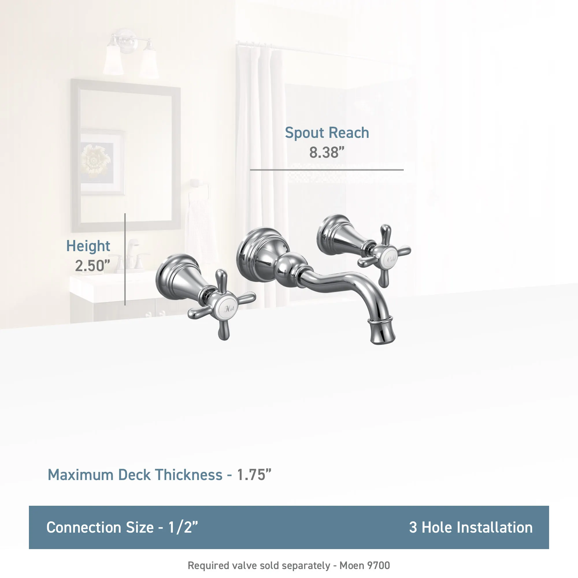 Weymouth Chrome Two-Handle High Arc Wall Mount Bathroom Faucet - Image 32