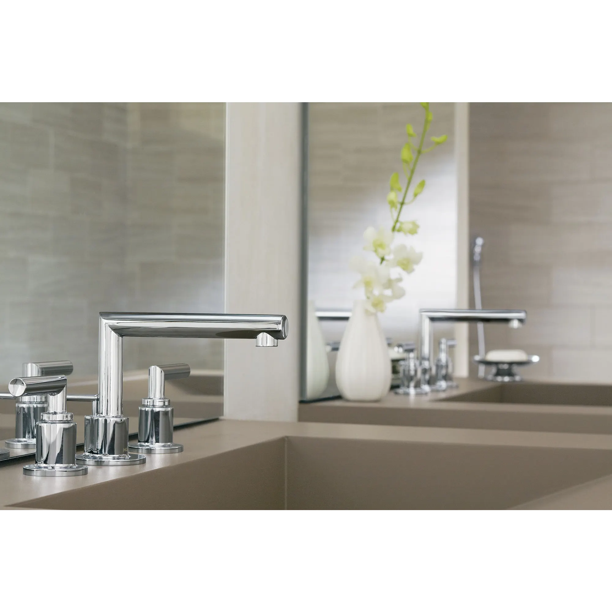 Arris Chrome Two-Handle Low Arc Bathroom Faucet - Image 2