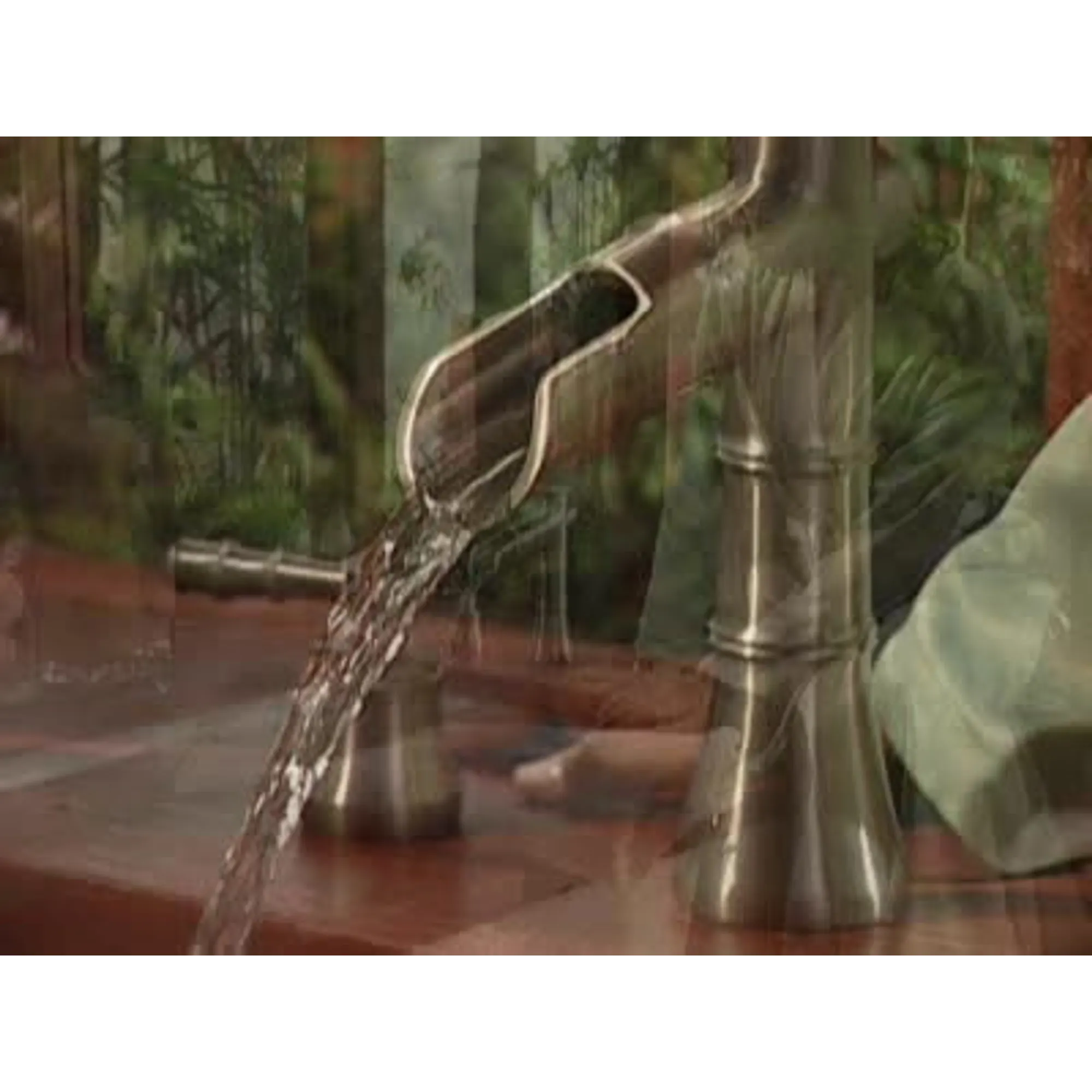 Bamboo Brushed nickel two-handle open waterway roman tub faucet includes hand shower - Image 2